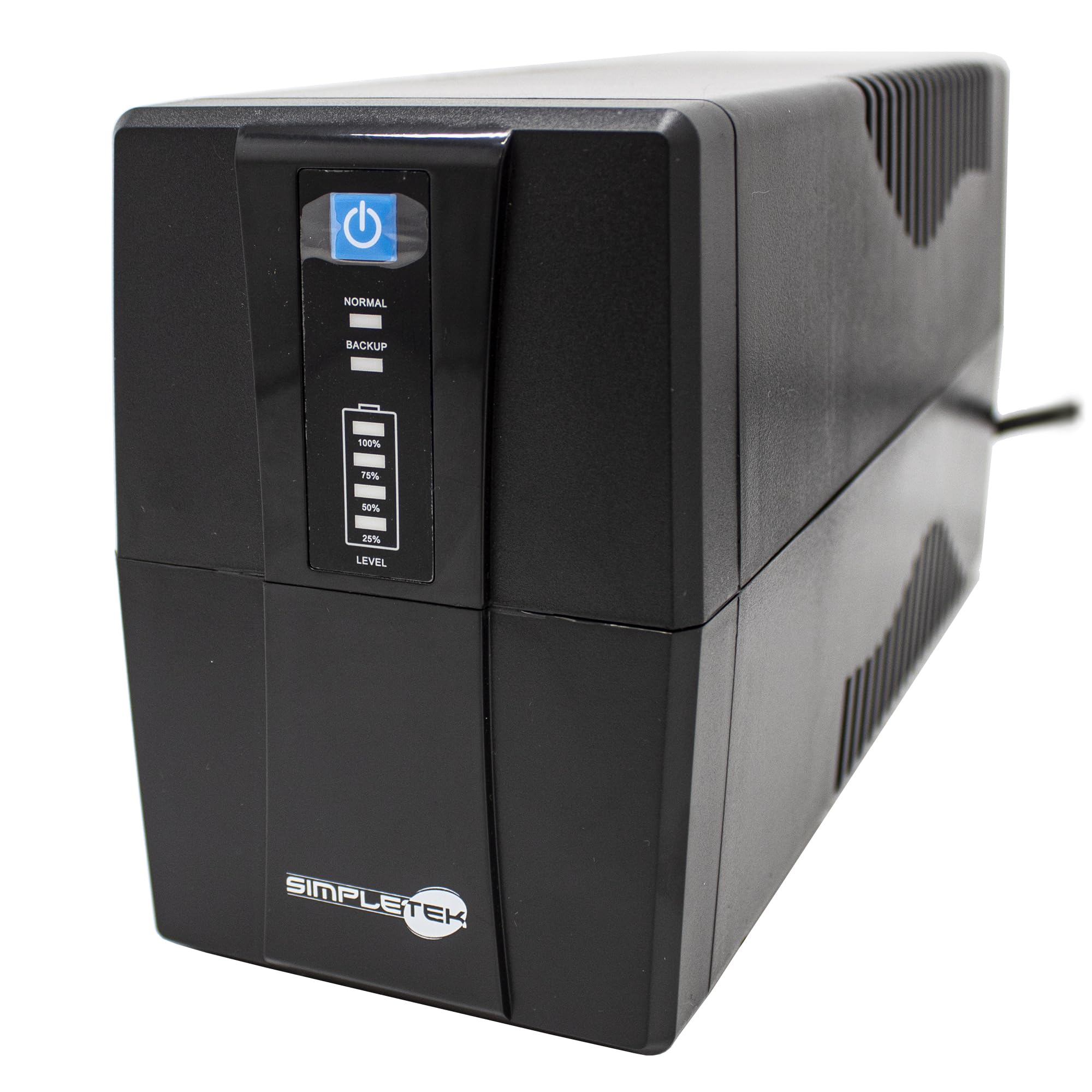 SIMPLETEK - Zasilacz awaryjny UPS 650VA 390W 2 gniazda AVR ochrona przeciwprzepięciowa do PC Modem monitora DVR | SK650VA A650VA | Zintegrowany kabel zasilający