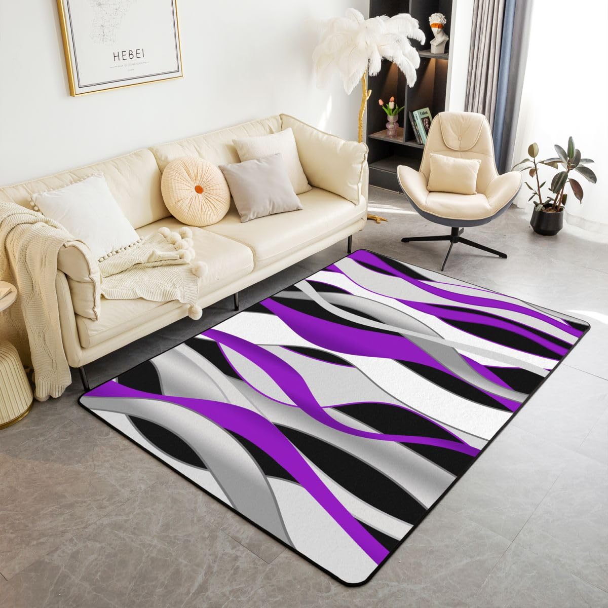 Homewish Tapis Salon 100x150cm Abstrait Moderne Violet