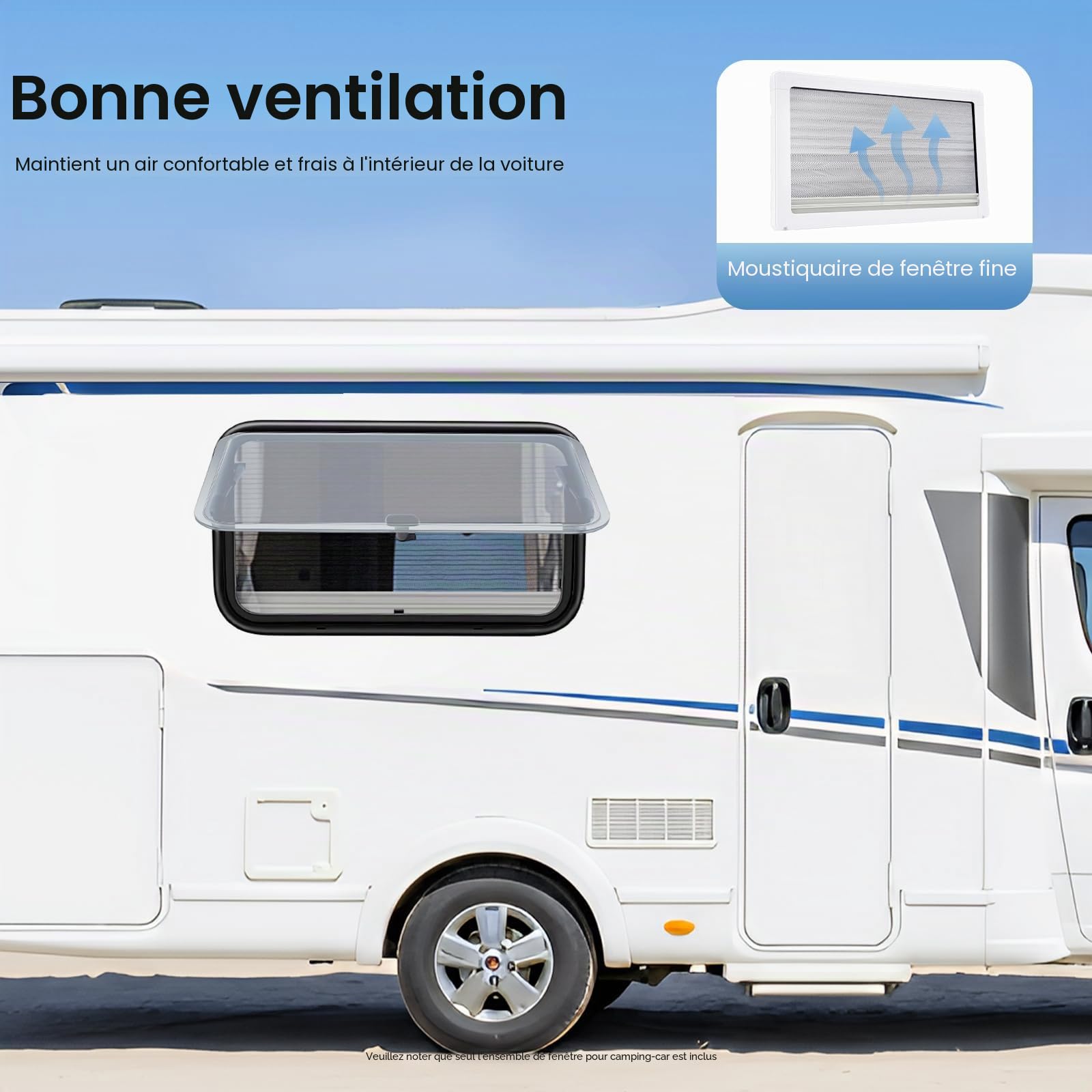 Fenêtre battante pour camping-car - 700 x 400 mm - Avec rideaux de protection solaire et moustiquaire - Pour camping-car, caravane, fourgon, van - 700 x 400 mm
