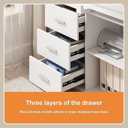 Miniatura 6 de FUFUGAGA Escritorio grande de oficina en forma de L de 551 pulgadas con archivador de 413 pulgadas escritorio esquinero para computadora con 3