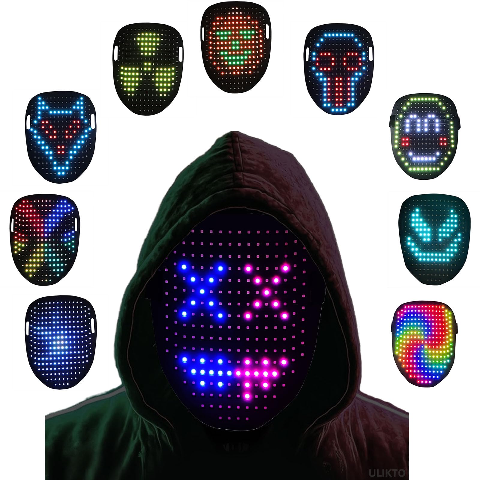 Led Light up Mask with Gesture Sensing Unisex Lighted Up Face Transforming Digital Glowing Halloween Mask Gifts for
