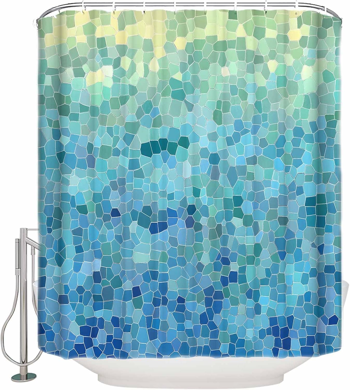 Turquoise Blue Teal Shower Curtain Set - 72" x 78" Washable Bathtub Curtain with 12 Hooks, Chic Stained Glass Texture Aesthetic Waterproof Fabric Stall Shower Curtains for Bathroom Décor