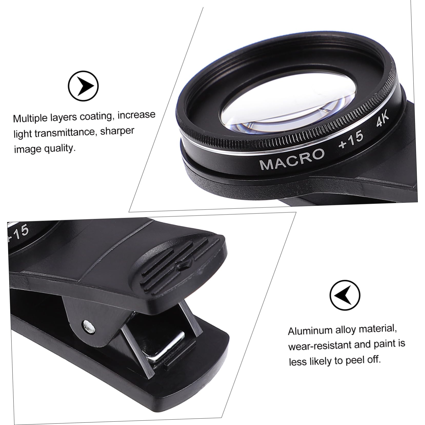 Mikinona Kit Di 3 Lenti Macro Per Fotocamera Del Telefono 37 Mm Grandangolo Senza (15x/30x)