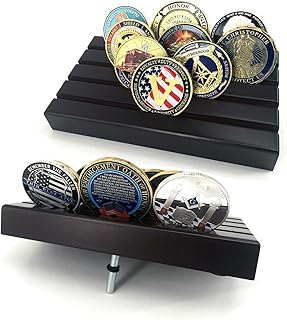 4 Rows Coin Holder,Military Challenge Coin Display Holder Stand, Holds 12-16 Coins