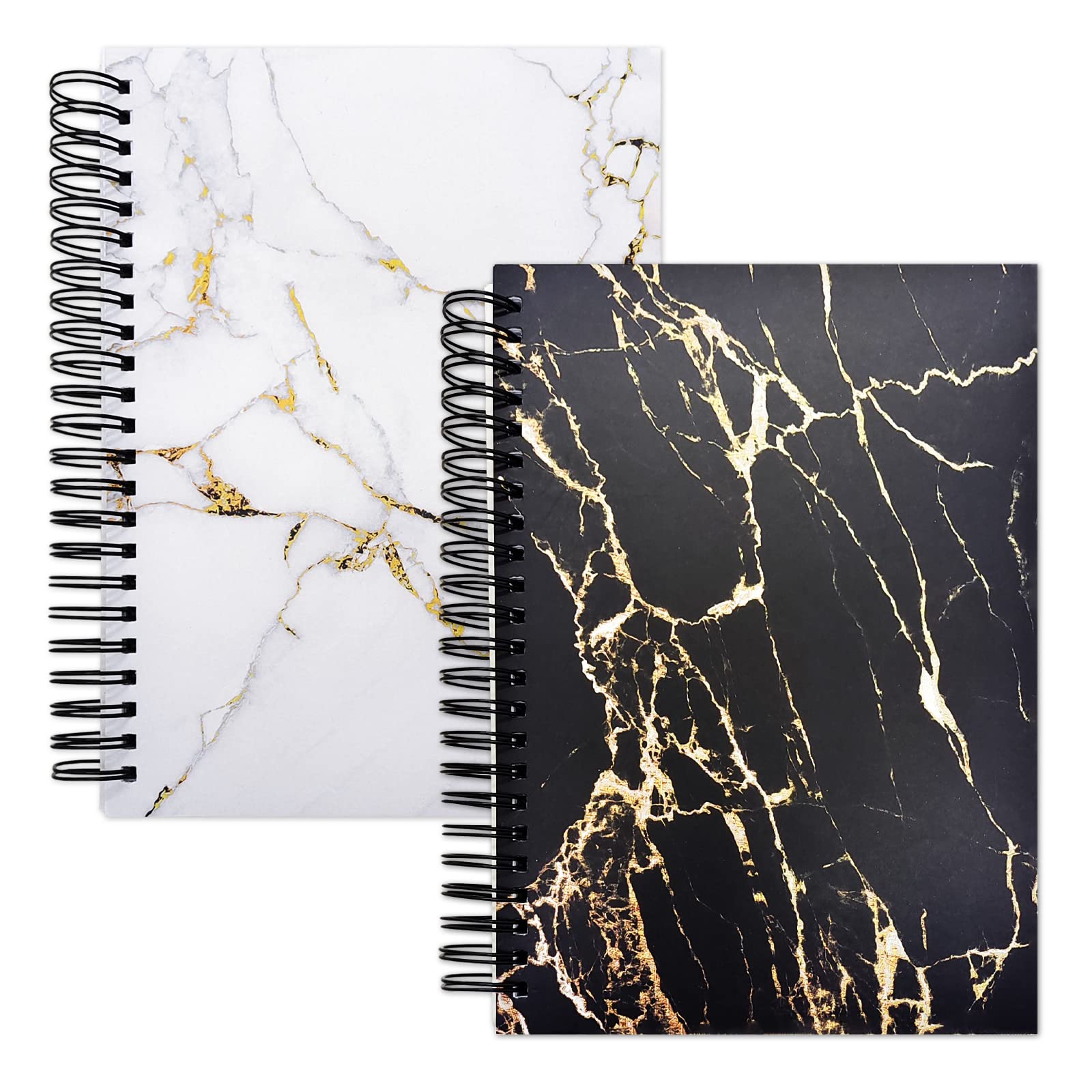 LithoConcepts 2 Packs Spiral Notebook, Marble Spiral Wide Ruled Notebooks, 80-Sheet Notebooks for School, Journal, Meeting, Note taking (White&Black)