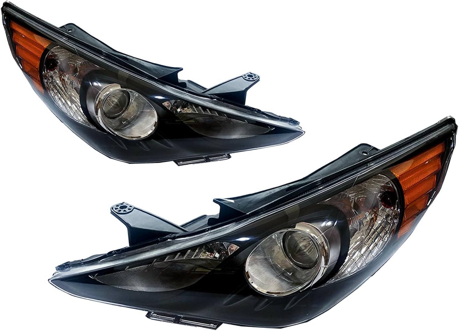 Left and Right Side 1 Pair Headlight Assembly Compatible with 2011-2014 Hyundai Sonata GLS/Limited/SE Black Housing w/Bulbs Halogen Headlamp Replacement (Left and Right Side)