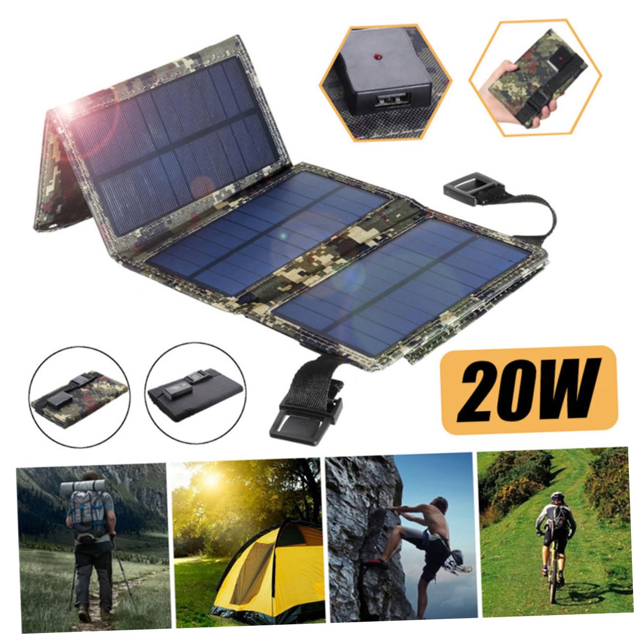 Alipis Cargador Solar Portátil Plegable Panel Solar de Células Pet Resistente al Agua de 10w Puerto USB para Móviles y Uso en Remolques