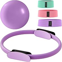 Pilates Ring Set 14" Premium Magic Circle with Dual Padded Handles, Includes 9" Anti-Burst Mini Ball 3 Resistance Bands (20/30/45 lbs) for Home Gym Pilates Equipment for Home