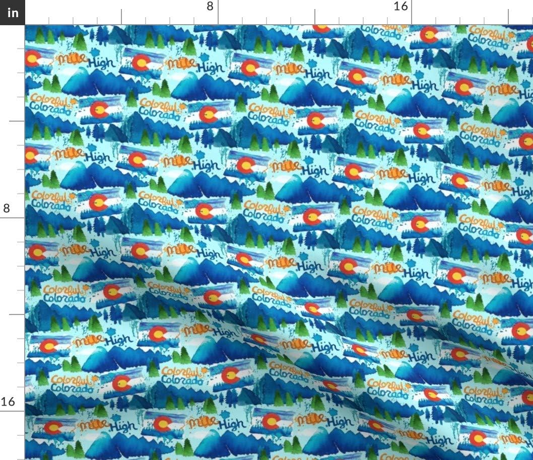 Spoonflower Fabric - Collage Colorado Flag Trees Pine Rocky Mountains Western State Blue Printed on Petal Signature Cotton Fabric by The Yard - Sewing Quilting Apparel Crafts Decor