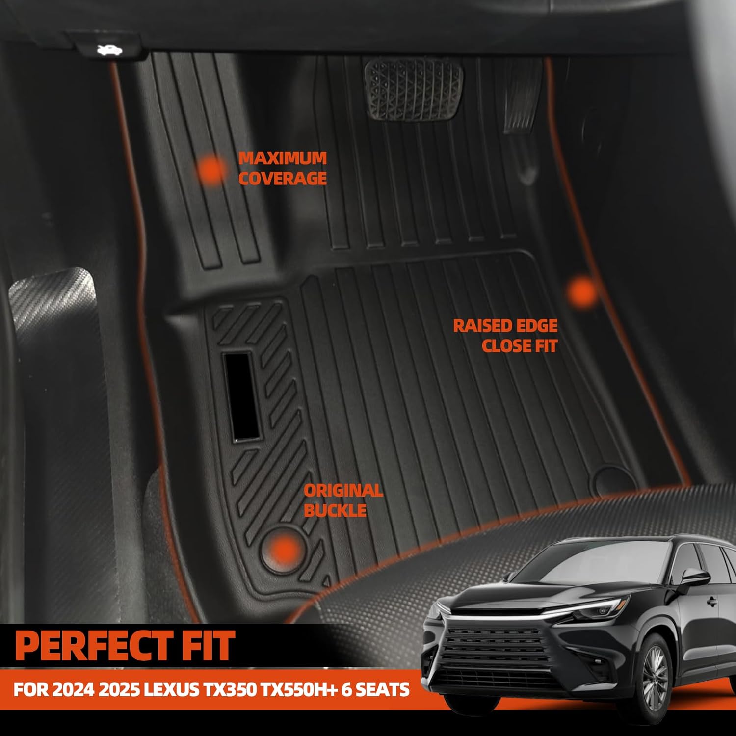 NQOQN Floor Mats Fit for 2024 2025 Lexus TX350 TX550h+ 6 Seats Second-Row Captain's Chairs Floor Mats & Trunk Mat with Backrest Mats and 2nd Backrest Mats Replacement for Lexus TX Accessories TX|2024-2025|6 Seats