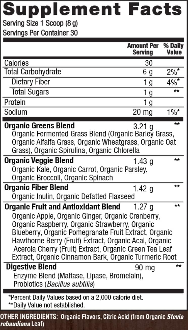 PlantFusion Fruitful Super Greens Powder - Fermented Juice Powder Blend with Digestive Enzymes Probiotics & Prebiotic Fiber - Organic, Non-GMO, Vegan, Gluten-Free - 8.46 oz 30 Servings