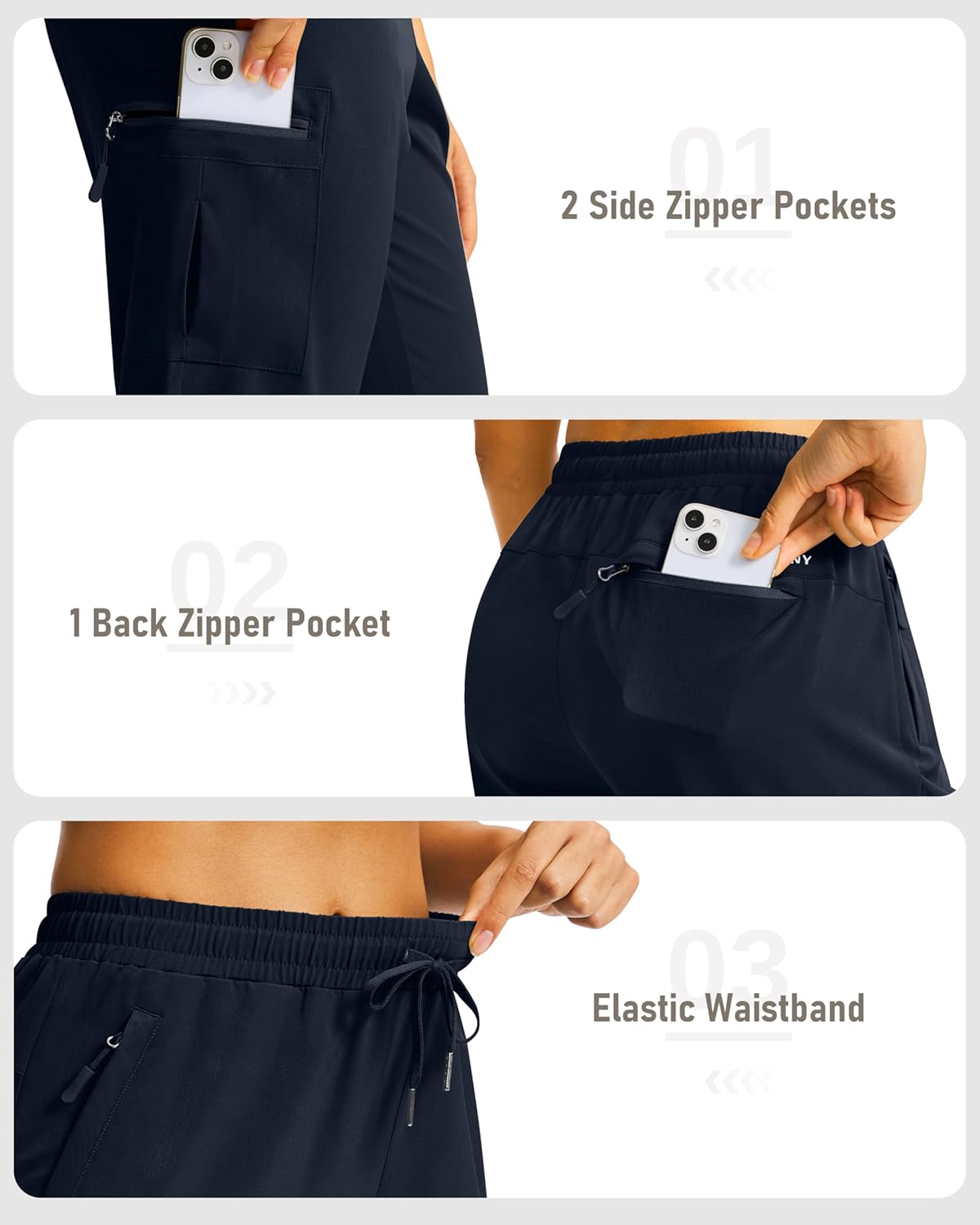 SANTINY 15" Long Shorts for Women Hiking Cargo Bermuda Shorts with 5 Zipper Pockets Lightweight Quick Dry Knee Length Capris - Image 4