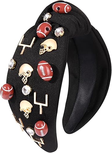 Diadema de fútbol para mujer, accesorios de futbol para mamá, diamantes de imitación de cristal, con nudo superior, negro, blanco, rojo, morado,