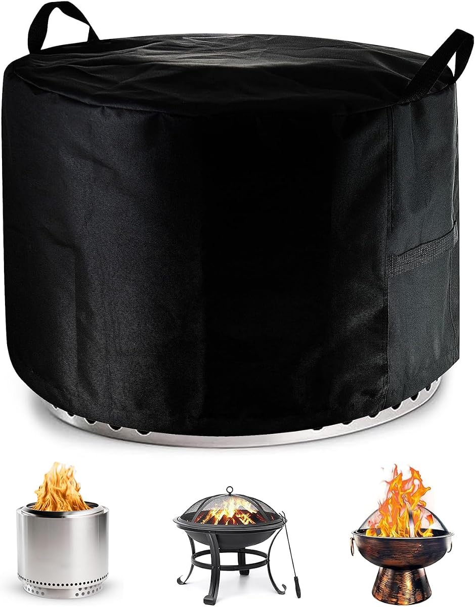 SheeChung Fire Pit Cover for Solo Stove Bonfire 22"D x 16"H Outdoor Smokeless Firepit-Round Waterproof 600D Polyester Shelter,Air Vents,Anti-UV&Tear Resistant-Fits 19-22 inch Gas Fire Pits/Table Black