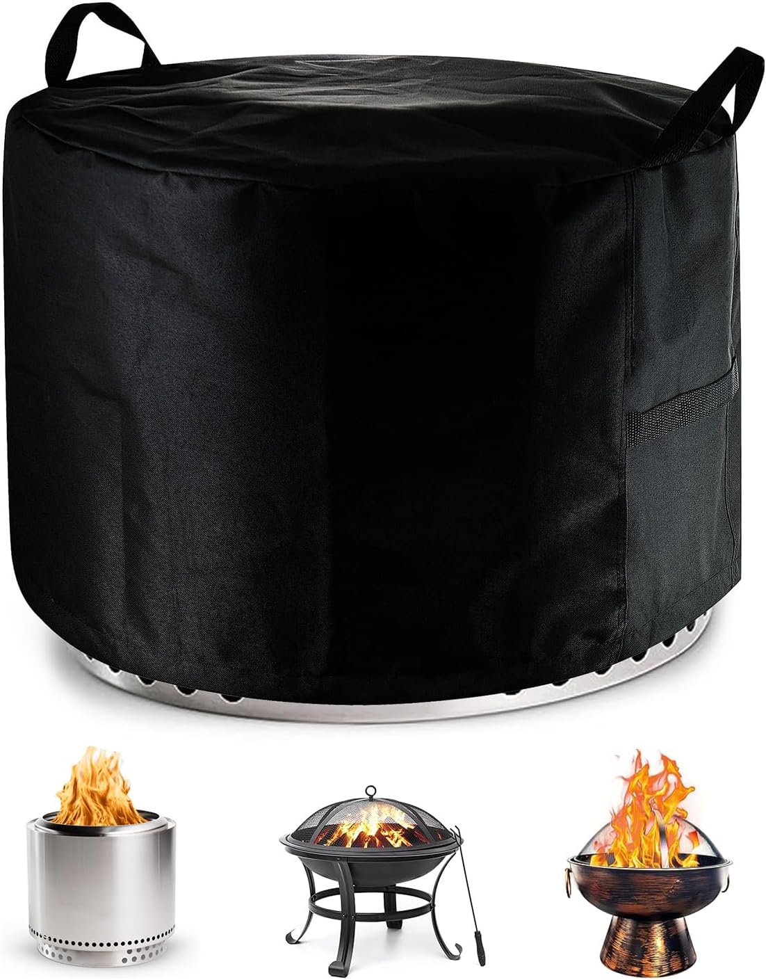 SheeChung Fire Pit Cover for Solo Stove Bonfire 22"D x 16"H Outdoor Smokeless Firepit-Round Waterproof 600D Polyester Shelter,Air Vents,Anti-UV&Tear Resistant-Fits 19-22 inch Gas Fire Pits/Table Black