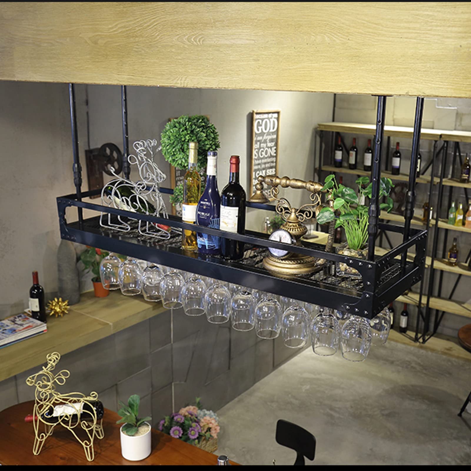 Présentoir de rangement pour gobelet en verre suspendu et bouteille de vin