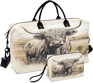 CEBUGI Highland Cow Quilted Duffle Bag for Women Large Carry On Travel Weekend Bag Hospital Bags for Labor and Delivery