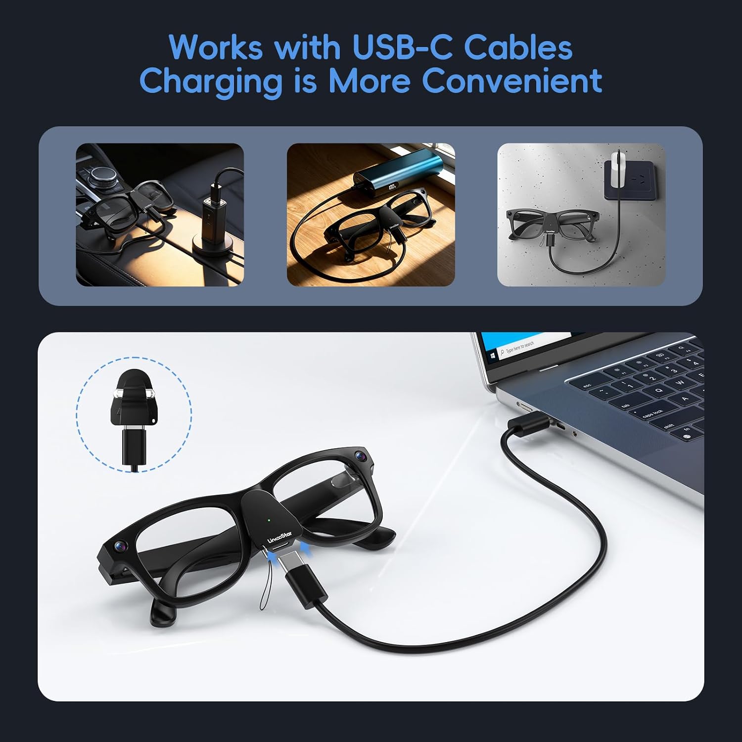 2Pack Charging Adapter for RayBan Meta Smart Glasses Charger (Gen1 & Gen2) Wayfarer/Skyler/Headliner and Oakley Meta HSTN, Portable USB C Charger Adapter Connector for Ray ban Meta Glasses Accessories