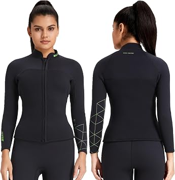 Wetsuit Top Men's 1.5mm Neoprene Wetsuits Jacket,Front Zipper Long Sleeves Diving Suit for Swimming,Snorkeling,Scuba Diving,Surfing