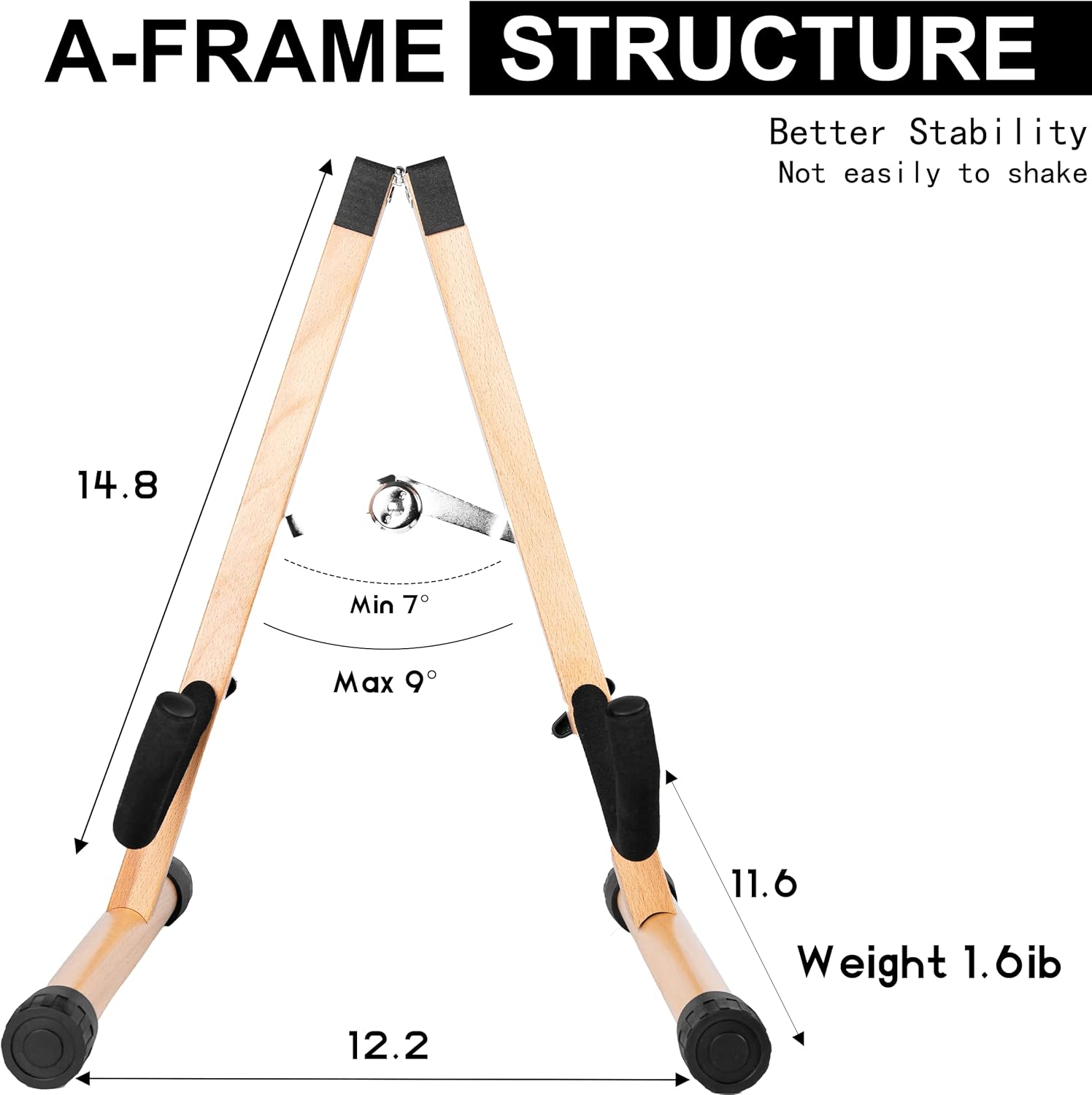 Guitar Stand,Wood Guitar Rack,A-Frame Folding Acoustic Electric Guitar Stands Floor for Bass,Cello,Banjo,Mandolin,Ukulele(Oak)