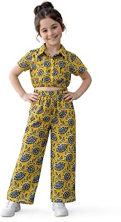 Fashion Dream Girl's Cotton Muastard Yellow Printed Co Ords|Top and Pant Set|Clothing Set|Kids Casual Co-Ord Set Price In India