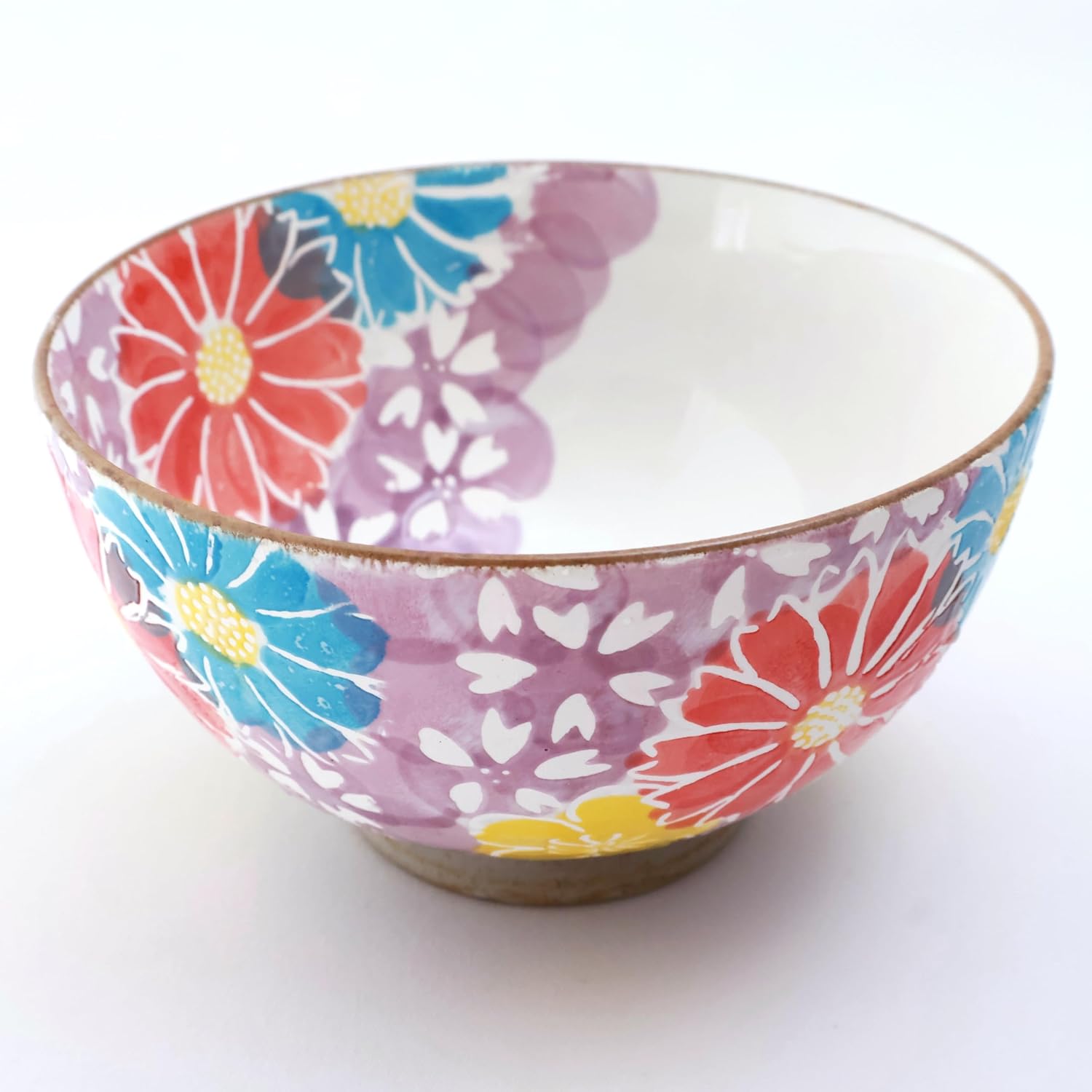 Japanese Hasami Ware Rice Bowl, 4.5 Inch – Hand-Painted Floral Pottery in Violet & Multi-Color – Artistic Yet Practical Tableware Gift – Made in Japan