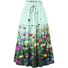 COTECRAM Womens Boho Floral Print Skirt Trendy Pleated A-Line Skirts Casual Flowy Swing Midi Skirts Beach Vacation Clothes