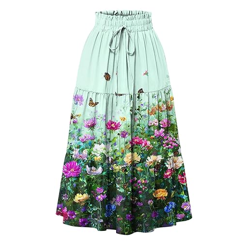 Maxi Skirts for Women Summer Drawstring High Waisted Boho Floral
