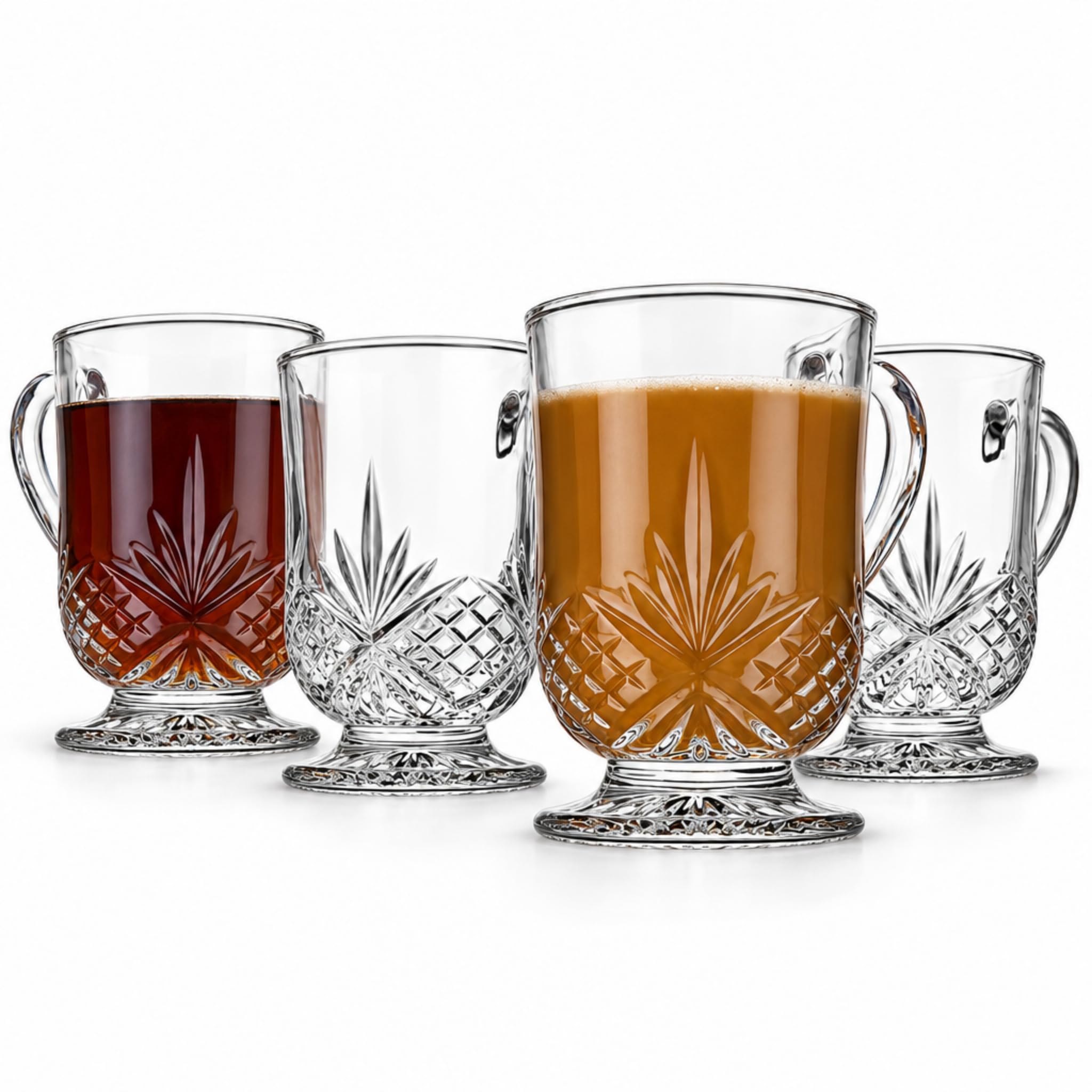 Godinger Coffee Mugs, Tea or Hot Water Glass Cups - Dublin Collection, Set of 4, 10 fluid ounces
