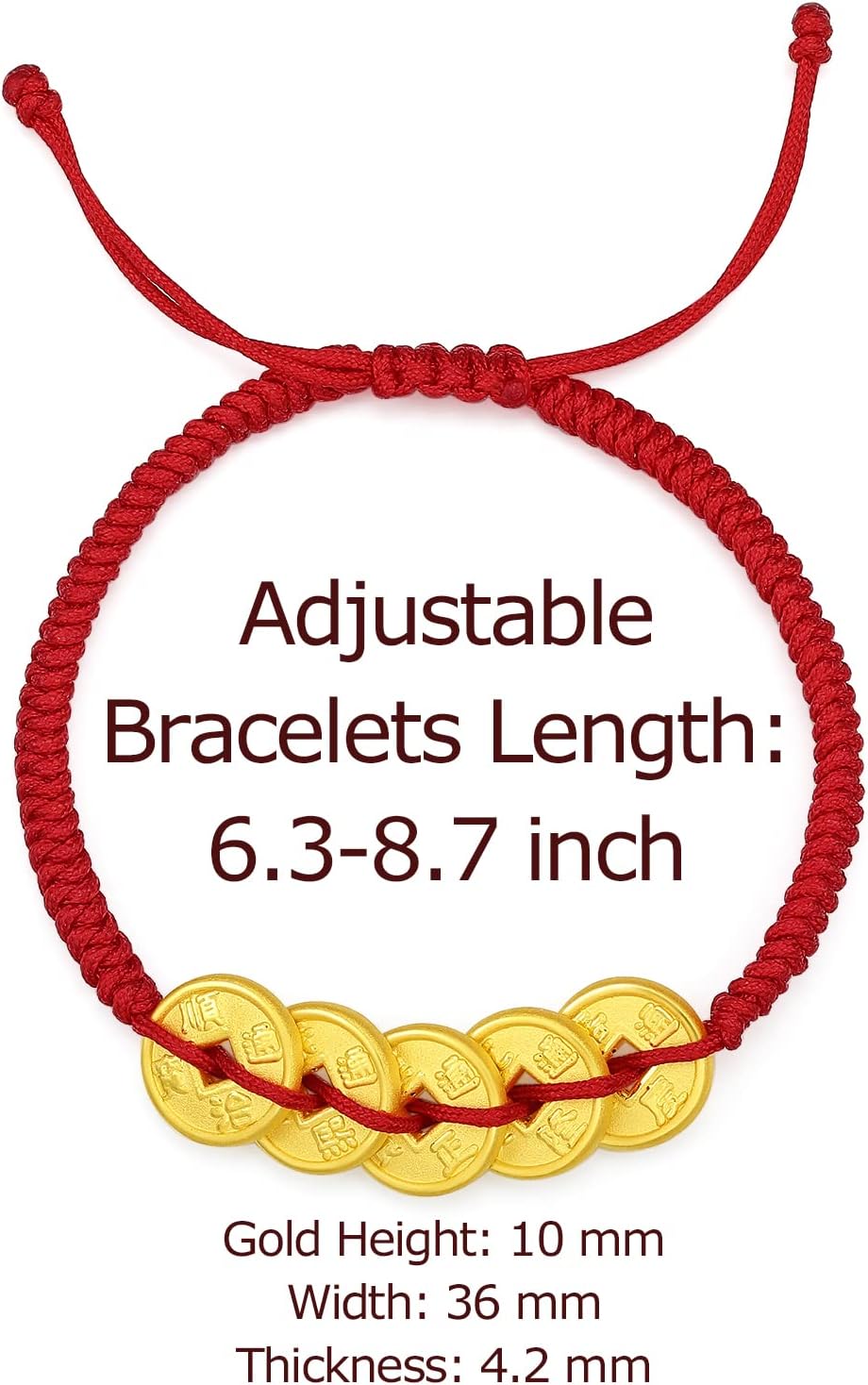 24K Solid Gold Bracelet Fortune Coins Real Gold Charm Bracelet Braided Bracelet Adjustable Dainty Jewelry for Women Mother Lover Her Anniversary Birthday