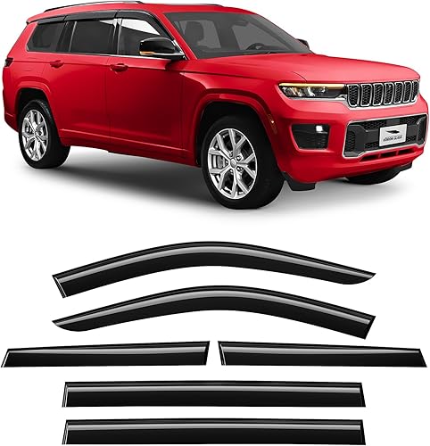 Voron Glass Protectores de lluvia extra duraderos con cinta adhesiva para Jeep Grand Cherokee L 2021-2026, deflectores de ventana, viseras de