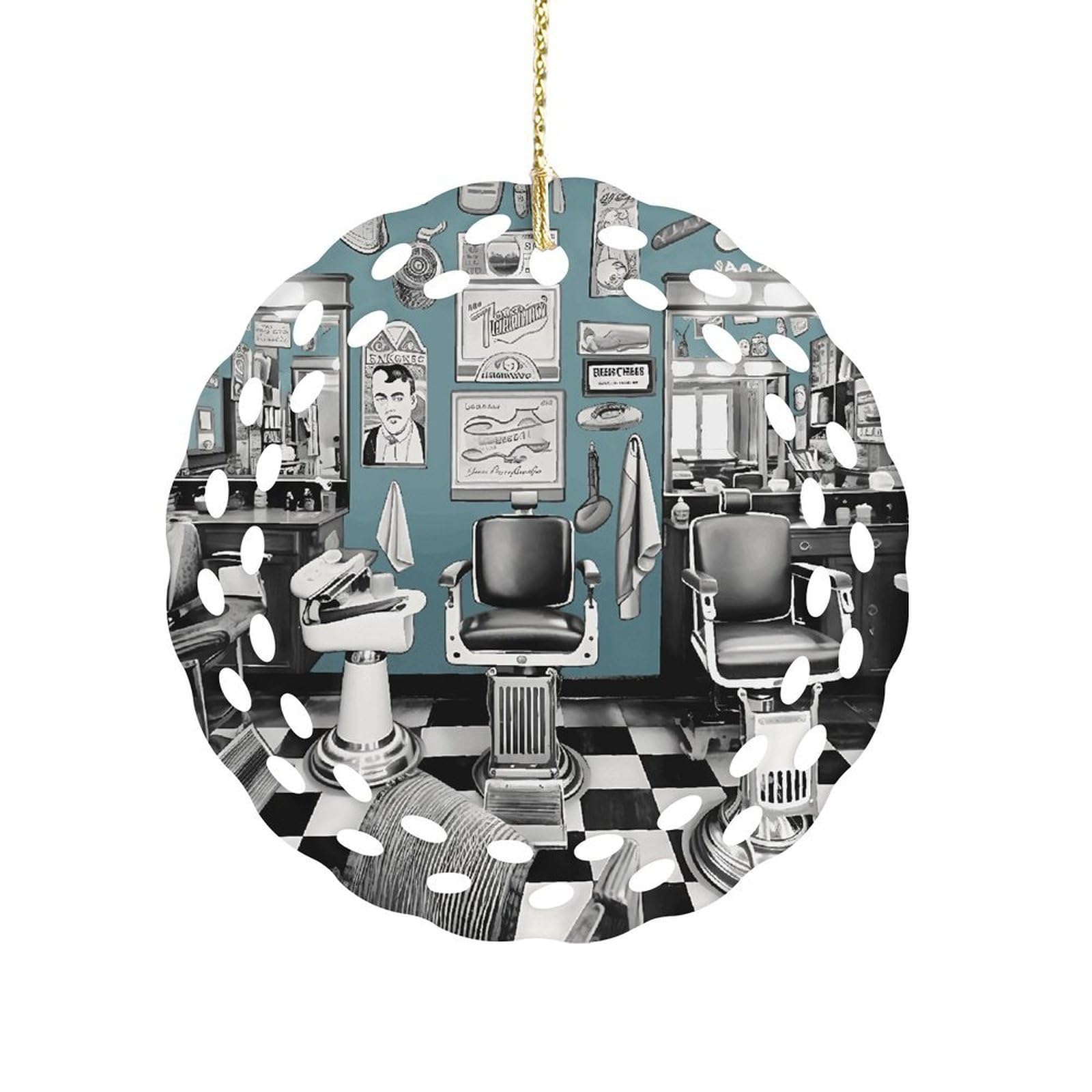 Barber Shop Christmas Ornament Holiday Hanging Decoration Xmas Tree Keepsake Personalized Xmas Tree Ornament Round Ceramic Ornaments for Keepsake Gifts Ideas Home Decor