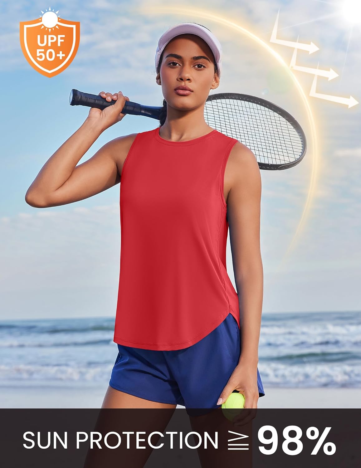 PINSPARK Women's Workout Tank Tops Back Pleat Loose Fit Sleeveless Yoga Athletic Shirts Soft UPF 50+ Cooling Running Gym Tops - Image 4