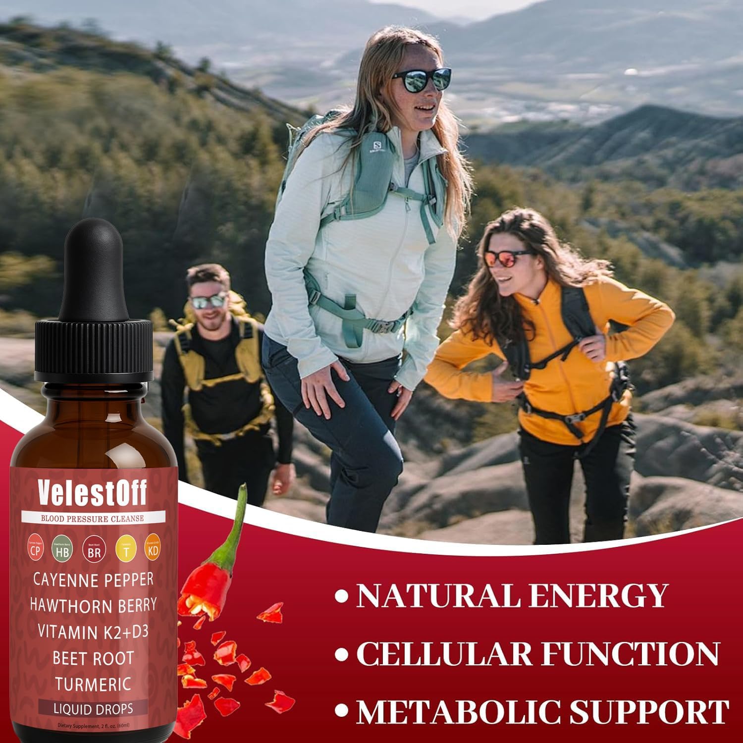 Velestoff Cayenne Pepper - Cayenne Pepper Drops Liquid Supplement with Organic Hawthorn, Beet Root, Turmeric, Vitamin K2 D3 - Image 5