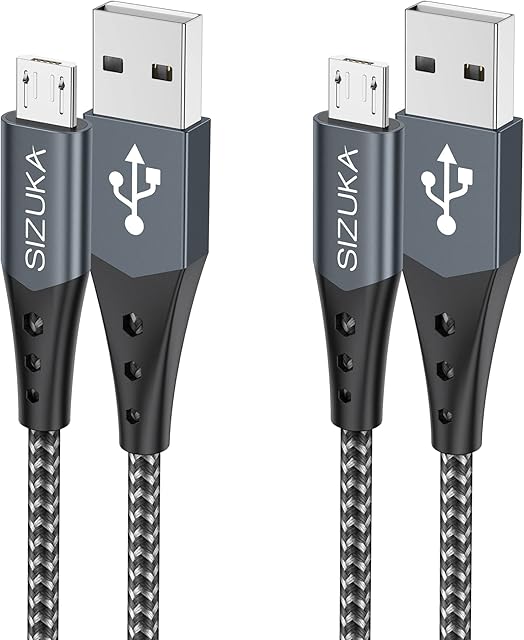 SIZUKA Micro USB Cable, Android Charger Cable [1M/3.3ft 2Pack ] Fast USB Charging Cable Nylon Braided USB Charger Lead for Samsung Galaxy S7/S5/J3/J5/J7, Huawei, HTC, LG, Kindle, Nexus, Nokia