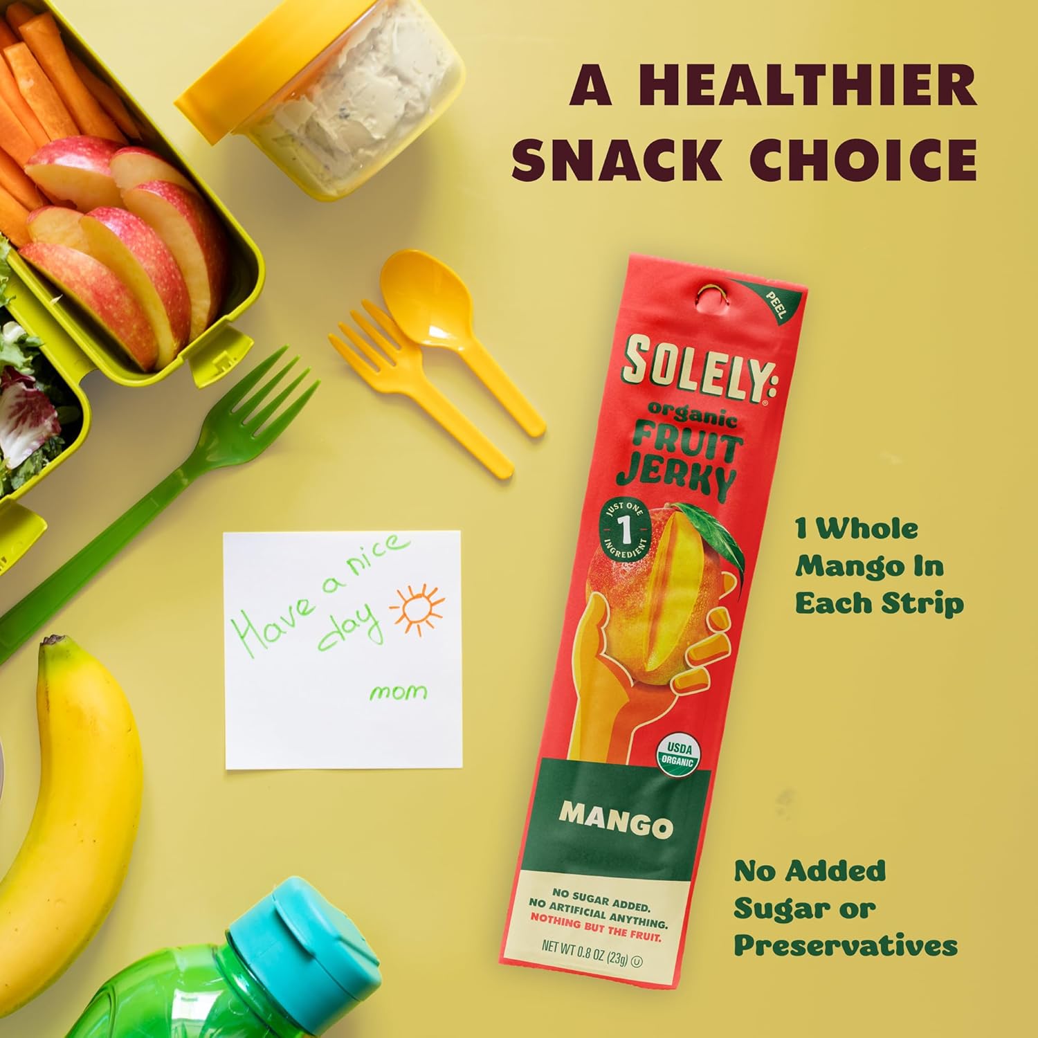 Solely - Organic Mango Fruit Jerky - 12 Indivily Wrapped Fruit Strips