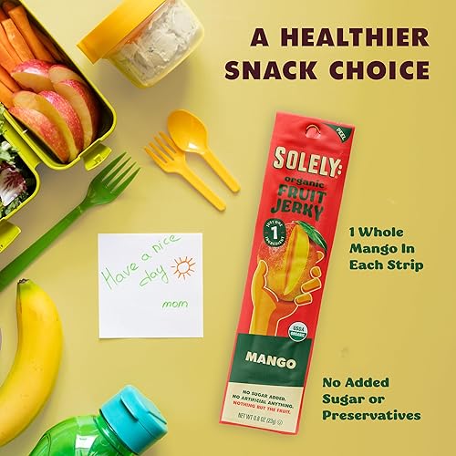 Miniatura 4 de Solely - Cecina orgánica de frutas de mango - 12 tiras de frutas envueltas individualmente - Cuero de fruta hecha de frutas secas - Snacks