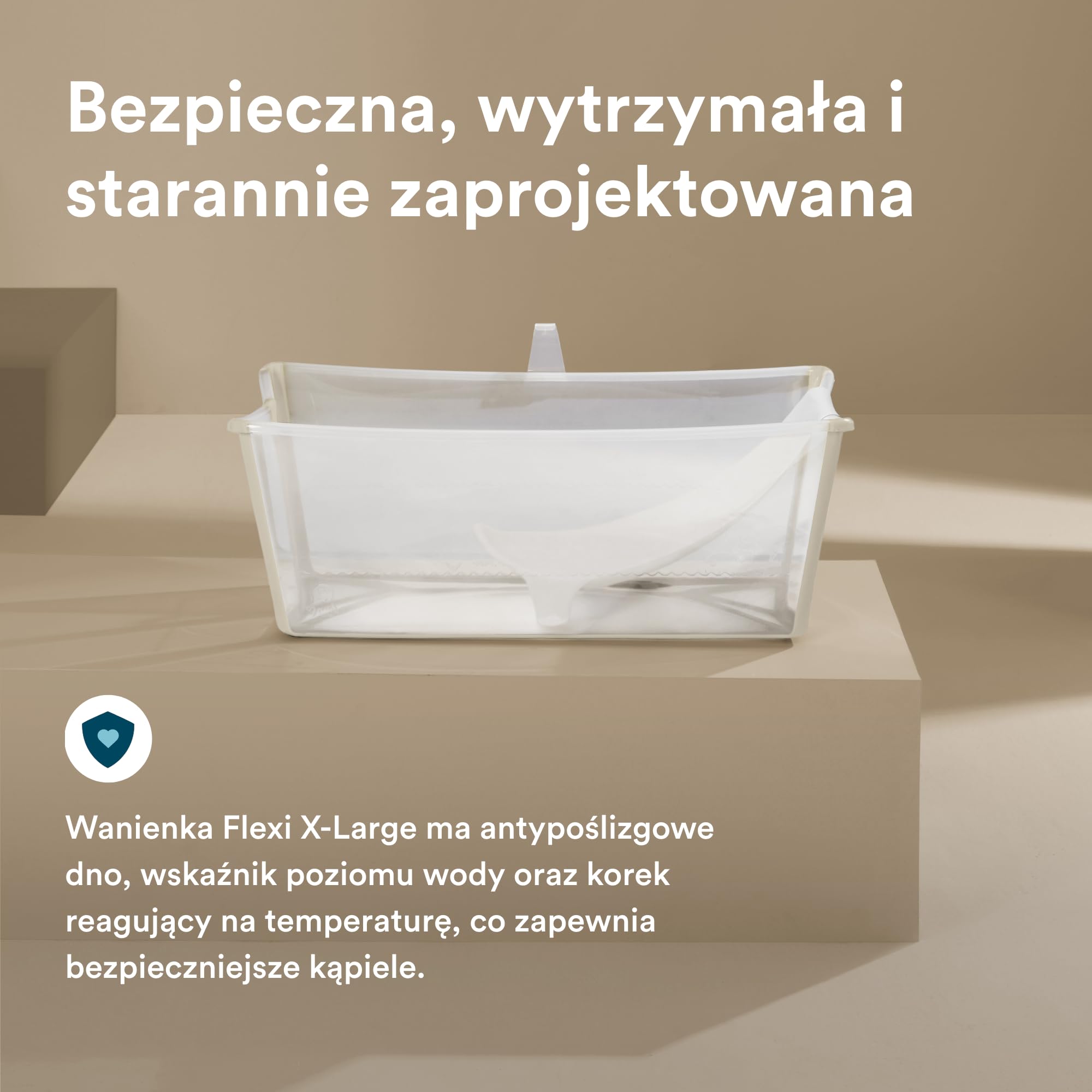 Wanienką Stokke Flexi (piaskowy beż) z siedzenie dla noworodka - trwała i łatwa w przechowywaniu - wygodna do użycia w domu i podróży - do 48 miesiąca życia