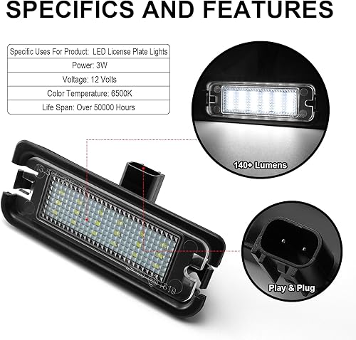 Miniatura 3 de Litzland Repuesto de montaje de lámpara de matrícula LED completo compatible con Ford Mustang 2015-2023 - 6000K blanco
