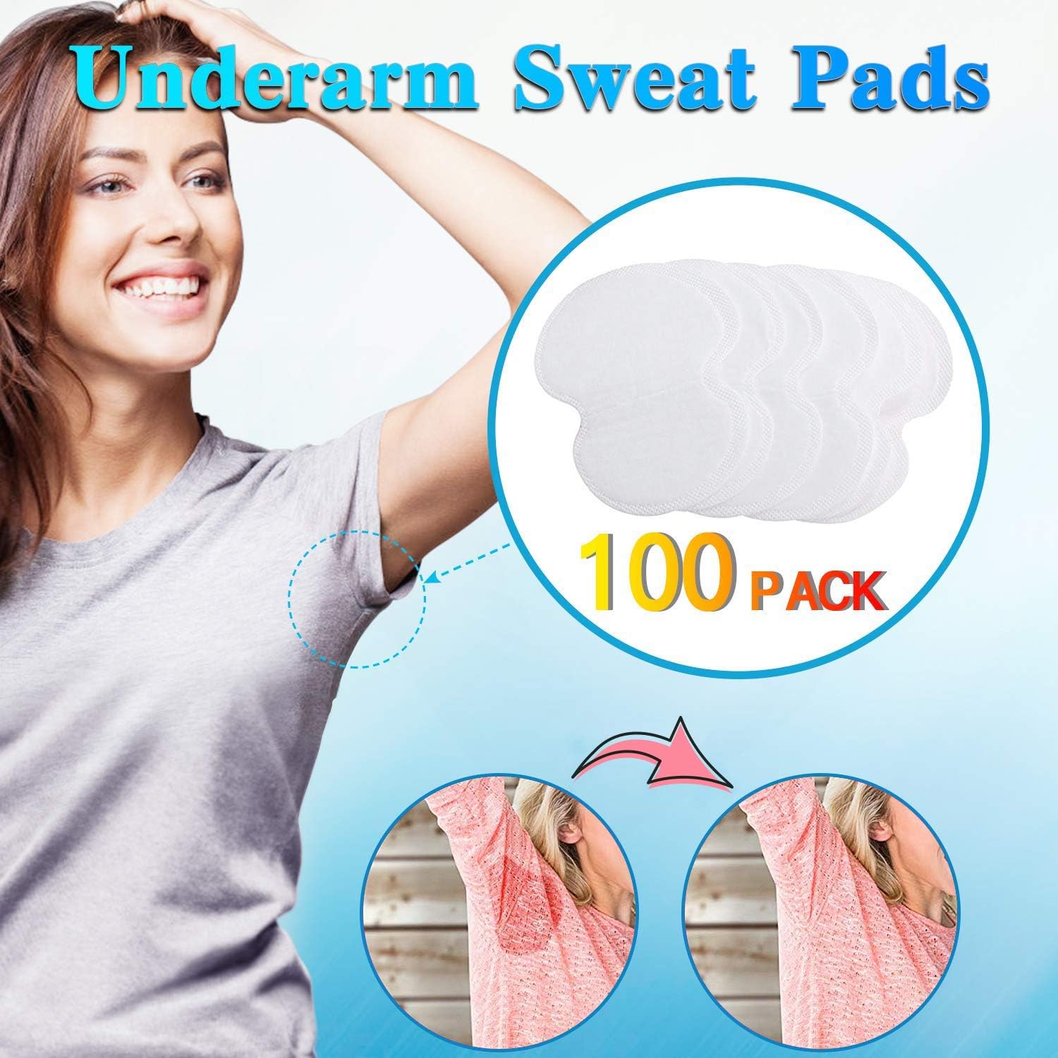 Underarm Sweat Pads - Mestron PREMIUM QUALITY Fight Hyperhidrosis [100 Pack] for Men and Women Comfortable, Non Visible, Extra Adhesive, Disposable Dress Guards/Shields, Sweat Free Armpit Protection