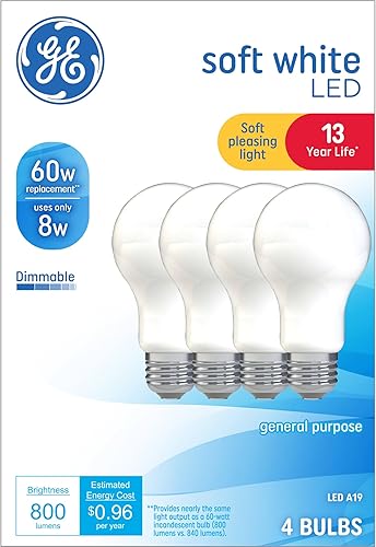 Paquete de 8 bombillas LED GE de 60 W = 10 W, color blanco suave, equivalente a 60 W, A19 2700 K