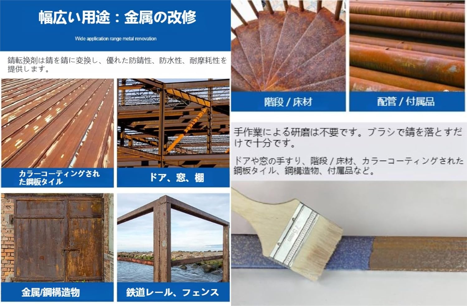 錆転換剤、防錆塗料、研磨不要、錆止め剤、カラー鋼板タイル改修用特殊プライマー、金属用防錆塗料、塗料 (2000g)