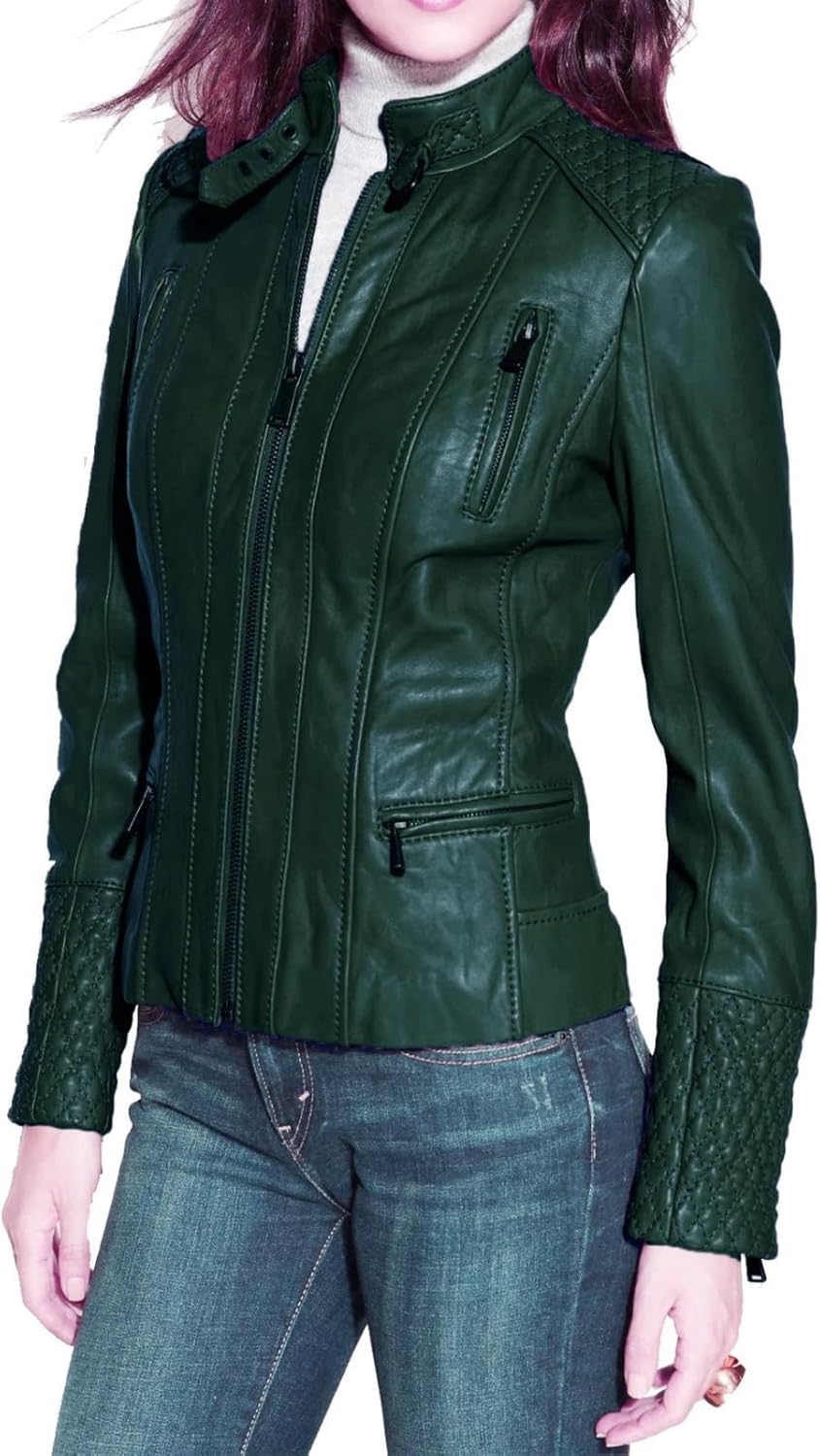 Women's Leather Jacket Stylish Motorcycle Biker Genuine Lambskin,New and unused Product