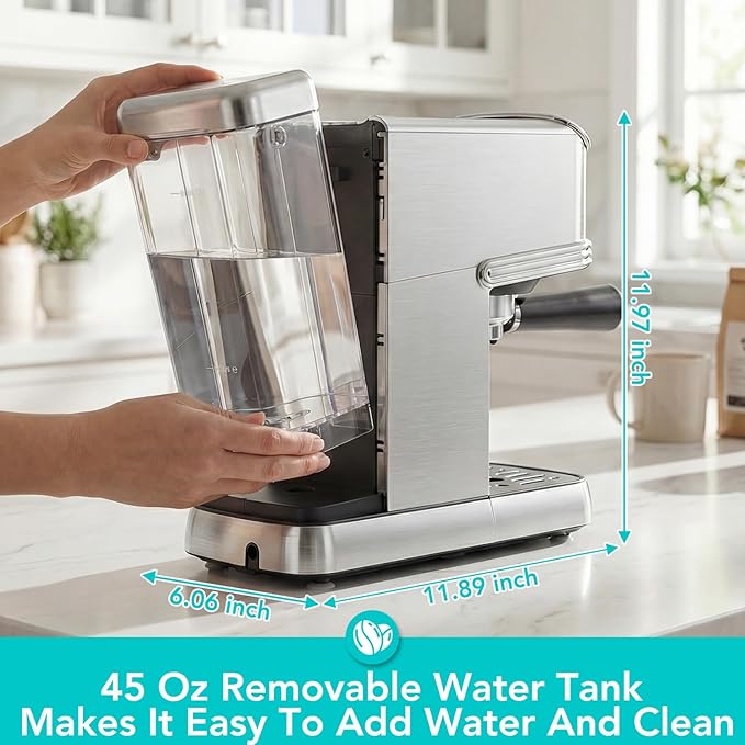 Máquina de Espresso 20 Bar con Espumador de Leche, Tanque Removable 1.4L miniatura 2