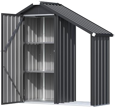 U-MAX Outdoor Tall Garden Storage Box with Double Door,3 Adjustable Shelves, Outdoor Cupboard & Cabinet for Garden, Metal Garage Bike Shed, Grey