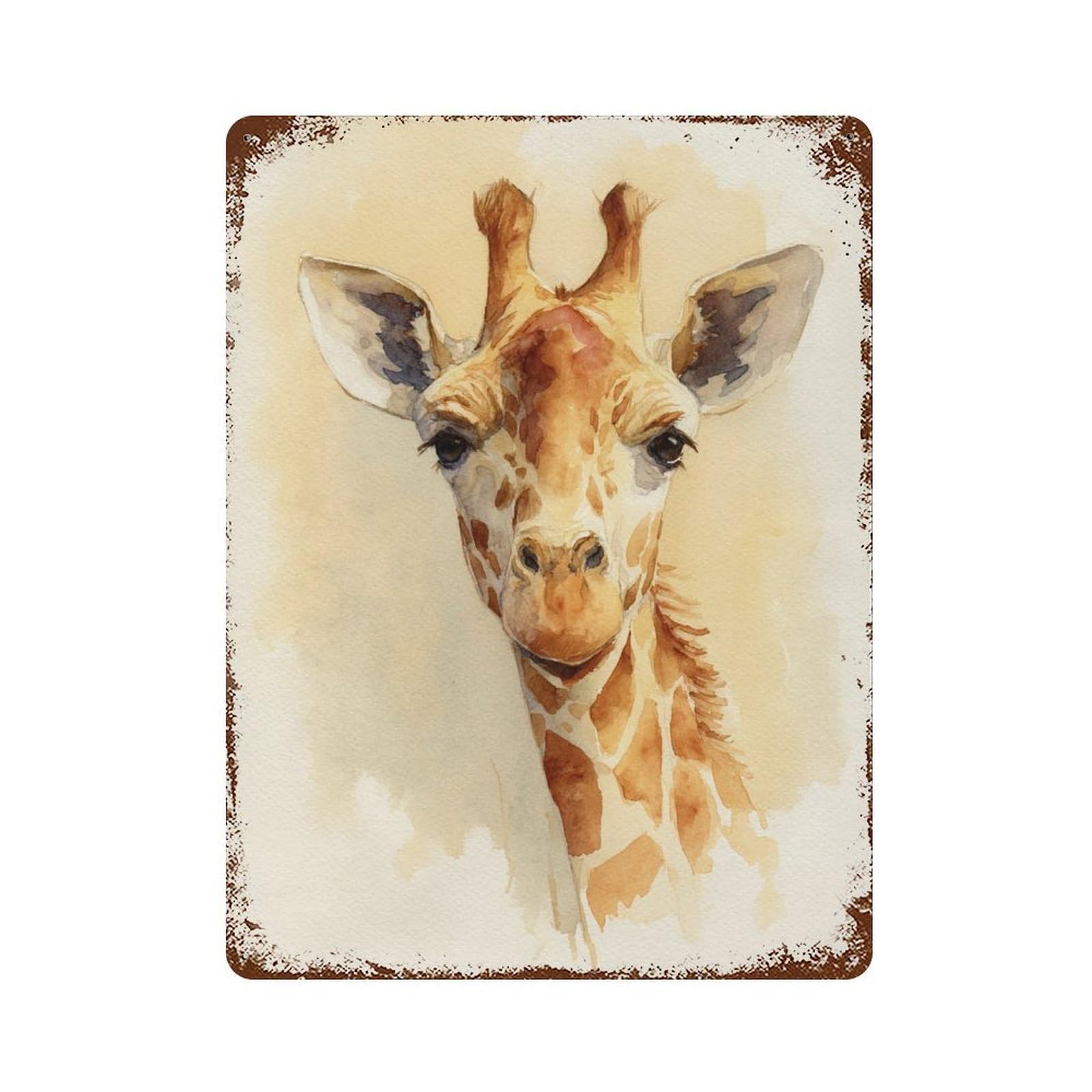 Garage Style Giraffe Watercolor Painting Distressed Metal Wall Sign 15.7"x11.8", Retro Wall Decor for Bar And Workshop