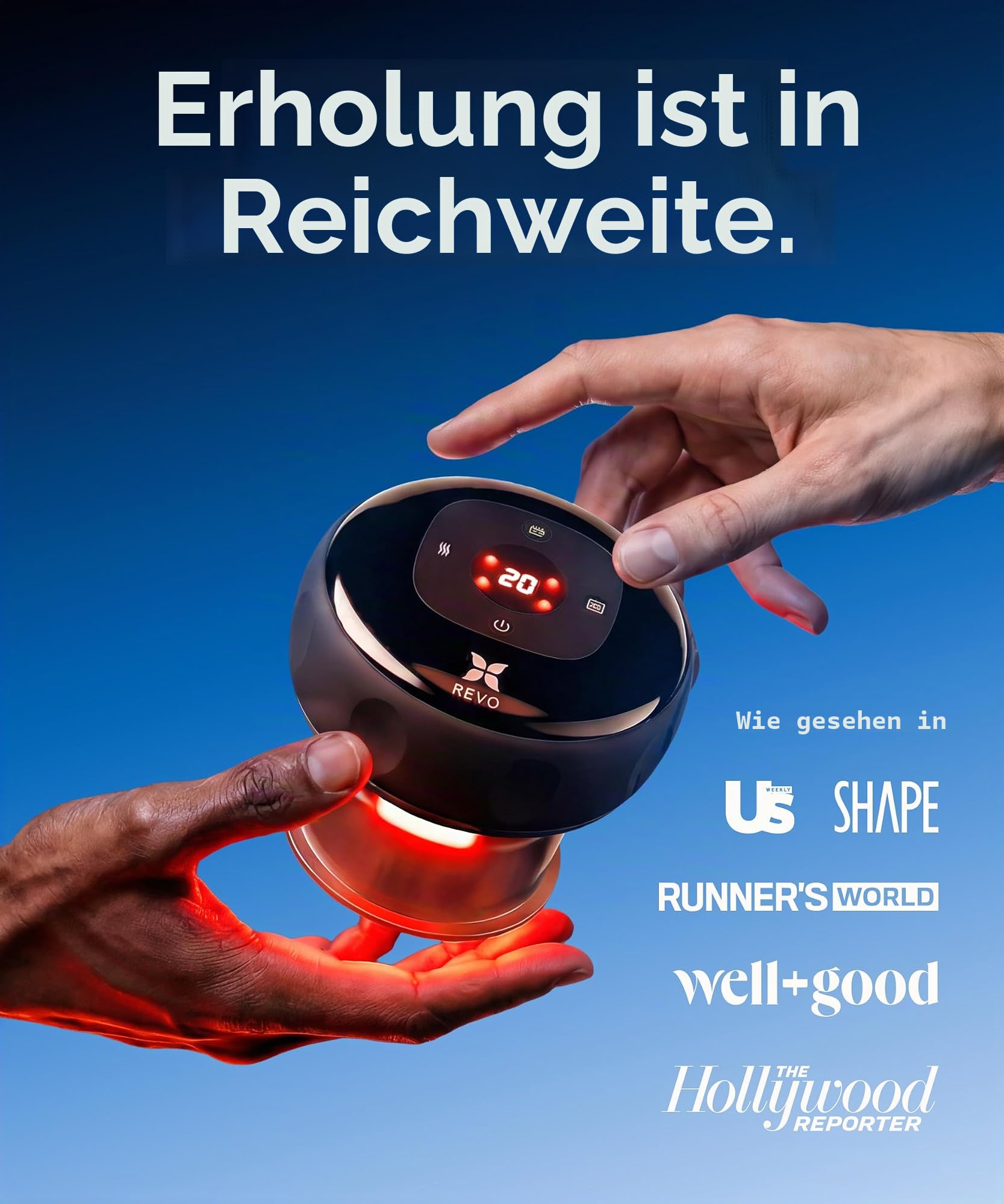 REVO das Original 4-in-1 Smart Schröpftherapie-Massagegerät mit Rotlichttherapie zur gezielten Schmerzlinderung, Knoten, Schmerzen, Muskelkater
