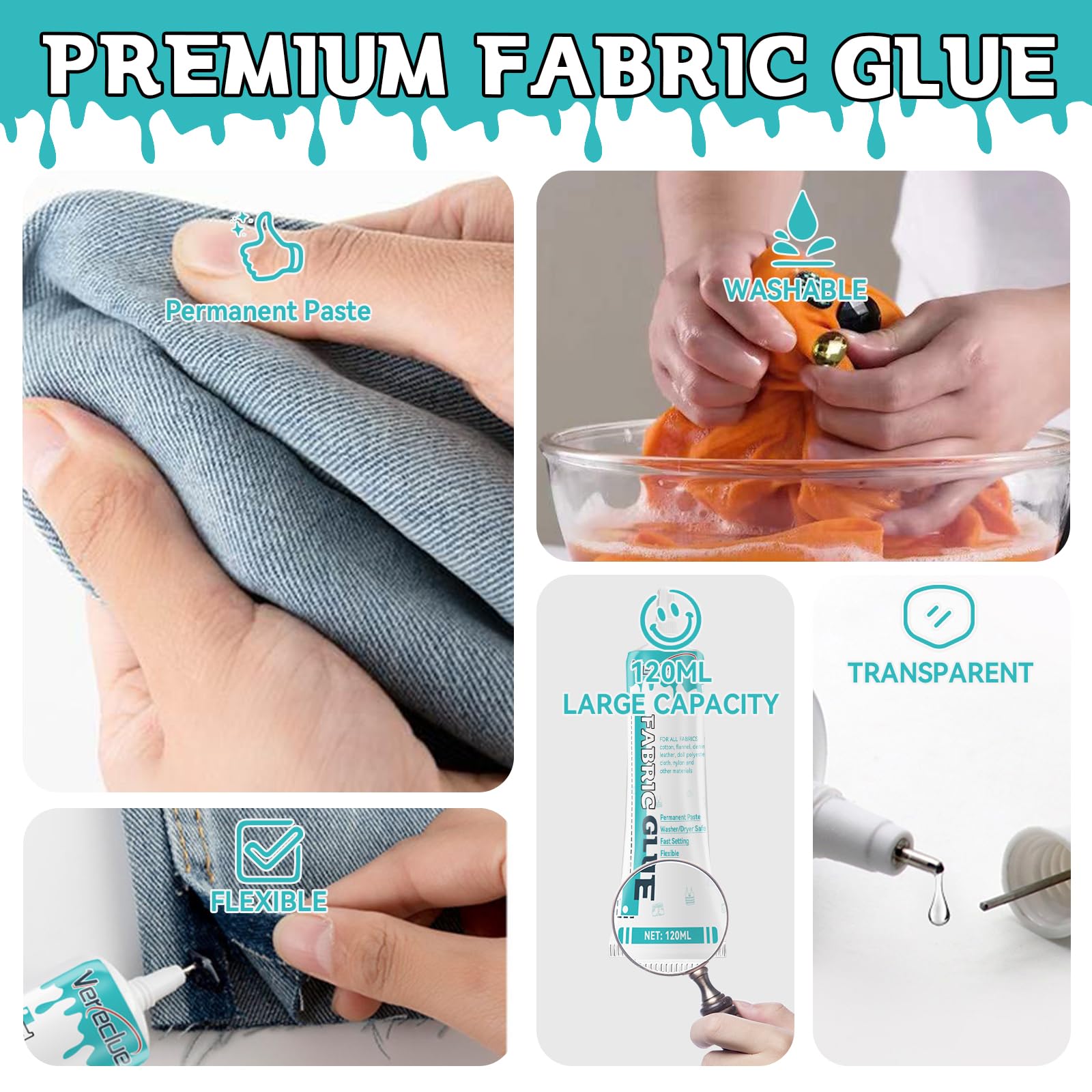 Snapklik.com : Fabric Glue, 120ml2pcs Washable Fabric Glue Permanent ...