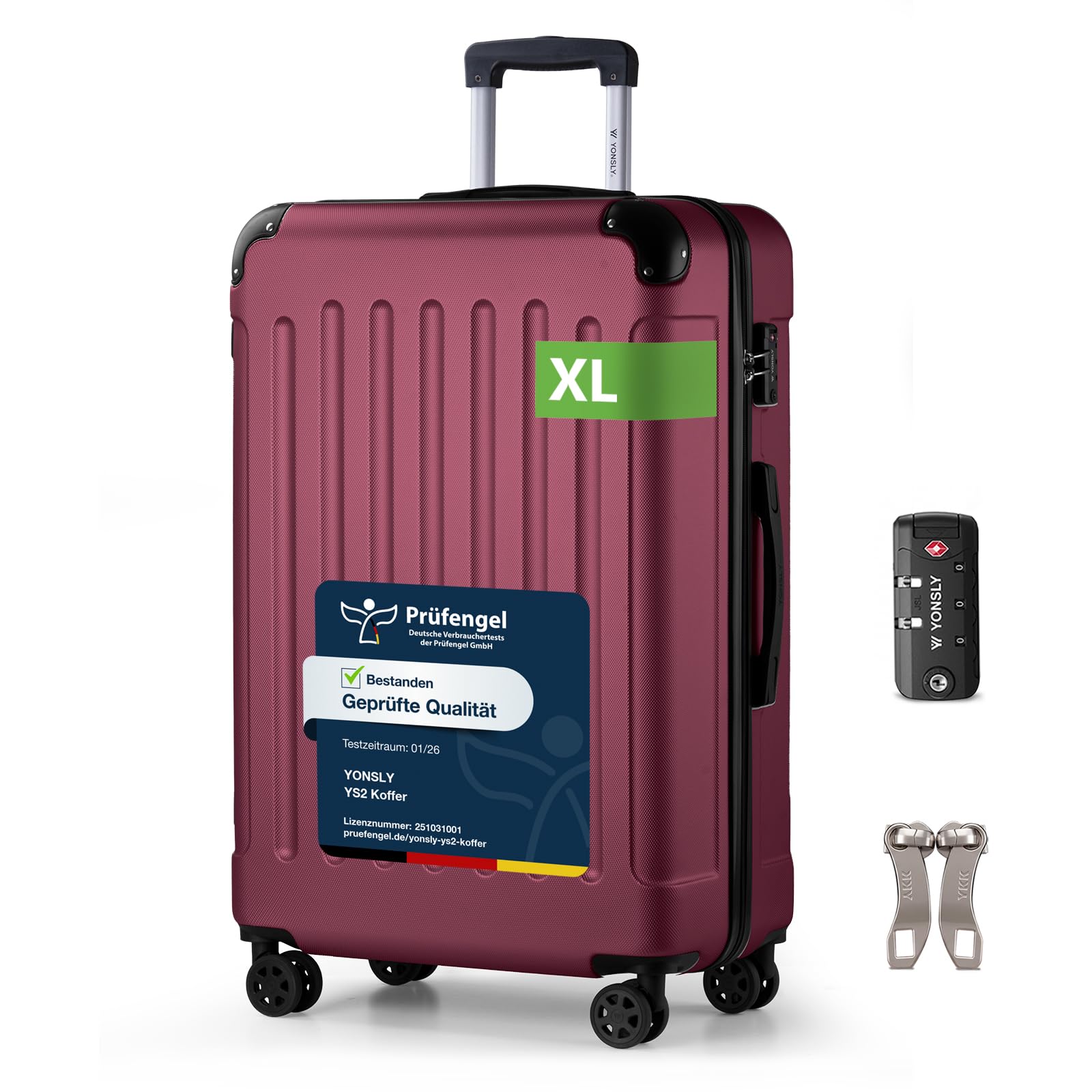 YONSLY Trolley Koffer Set, Reisekoffer, Rollkoffer Handgepäck, Kabinkoffer Suitcase, Gepäckset mit 360° Rollen, Hartschalenreisekoffer, Zahlenschloss, Gummigriff