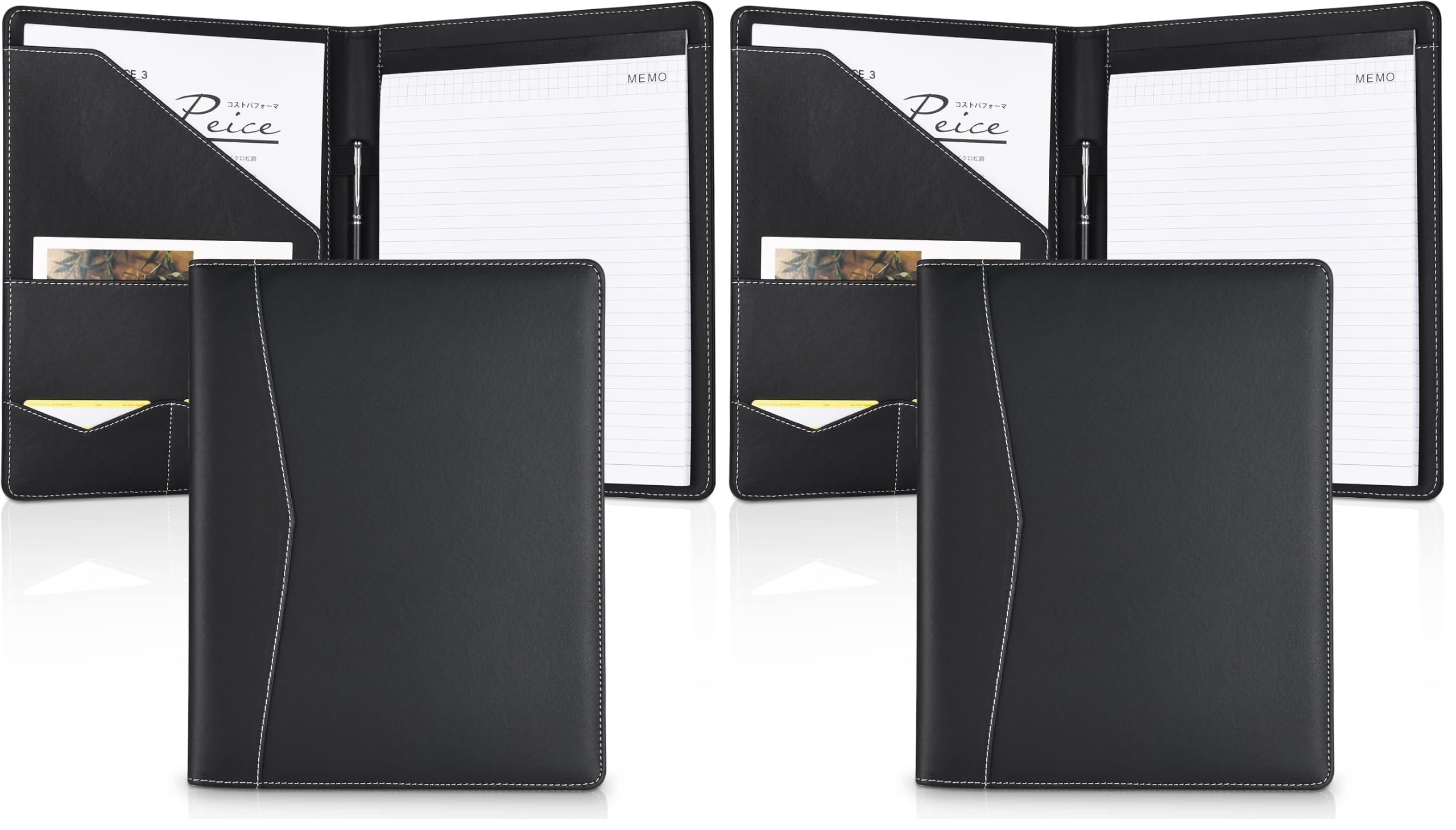 Pacific Mailer Padfolio Portfolio Leather Binder, Interview Legal Document Organizer, Business Card Holder Included Letter Sized Writing Pad [Piano Noir Faux Leather Matte Finish] (Pack of 2)